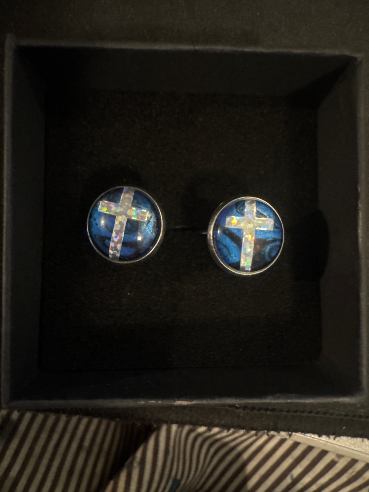 Stainless steel cufflinks with cross detail