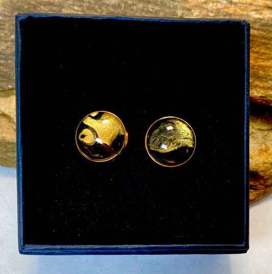 Stainless steel cufflinks with hand painted stones