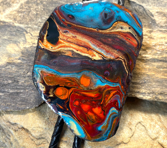 Large slate bolo tie with southwestern colors