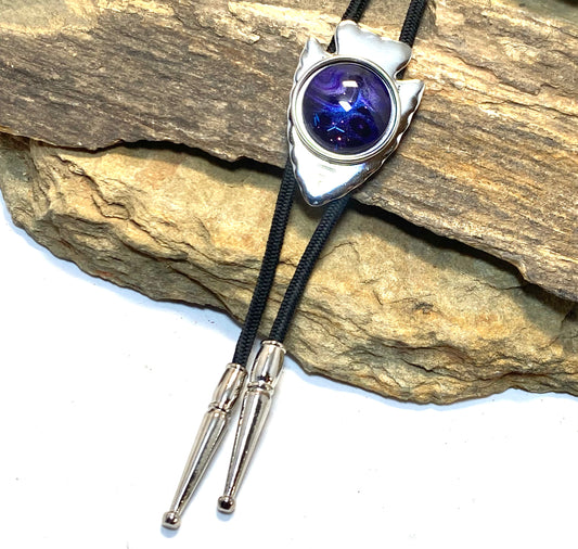Modern arrowhead bolo with purple hand painted stone