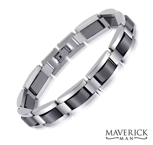 Substantial stainless steel and magnetic hematite bracelet