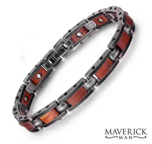 Handsome sandalwood and stainless steel bracelet
