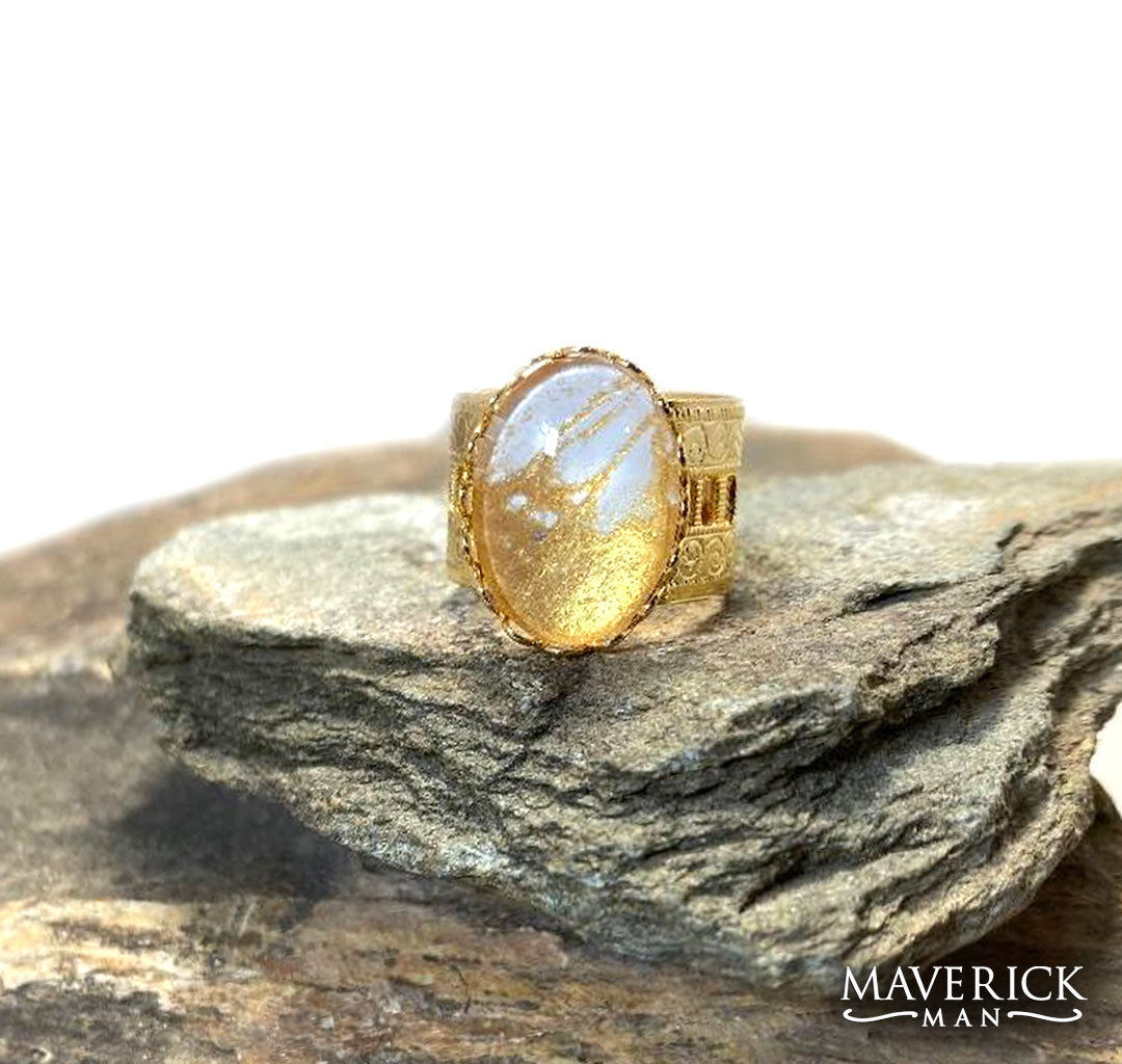 Golden scarf slide with hand painted stone