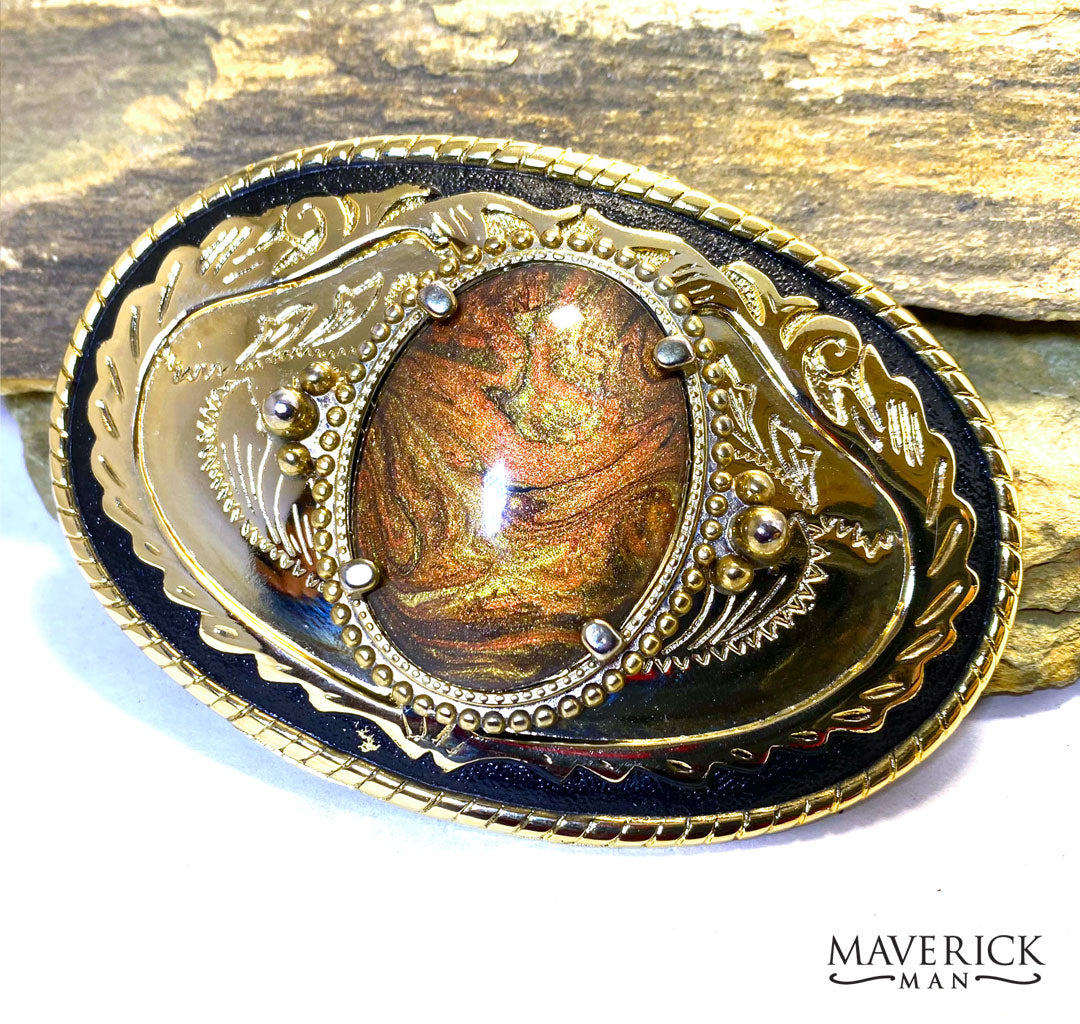 Handsome gold and black buckle -with hand painted stone