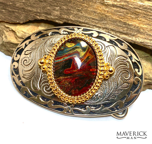 Handsome gold and black buckle -with southwestern stone