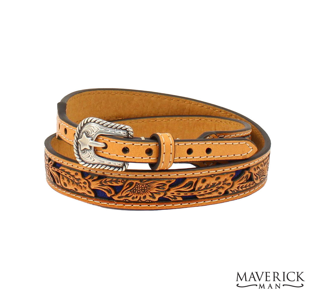 Tooled real leather hat band with buckle