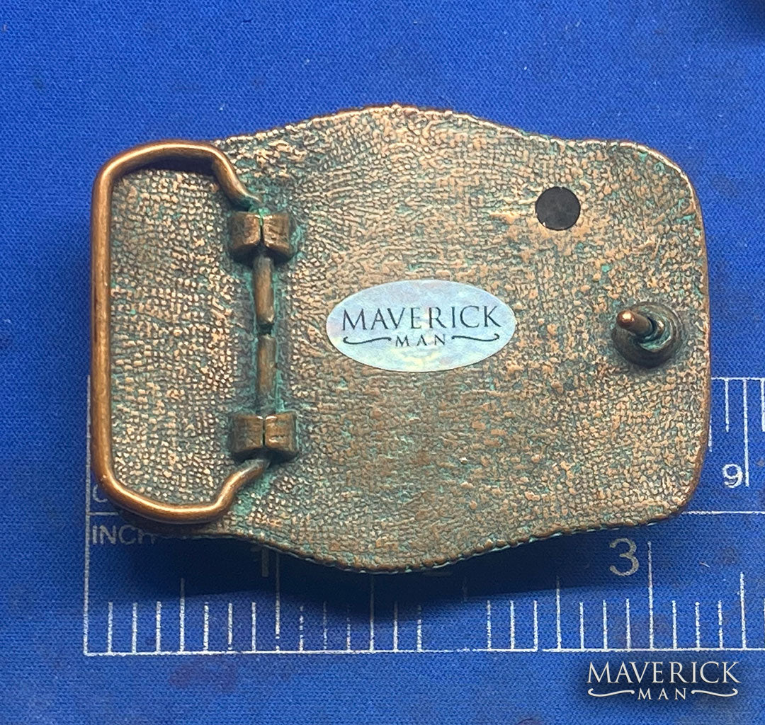 Turquoise and copper buckle with coordinating hand painted stone