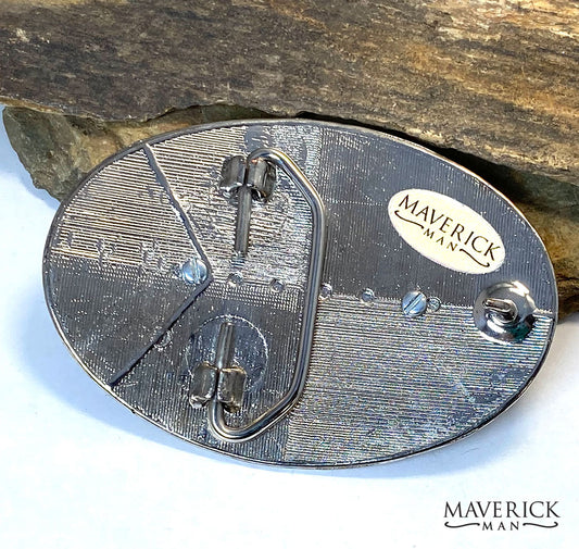 Black and silver Christian belt buckle