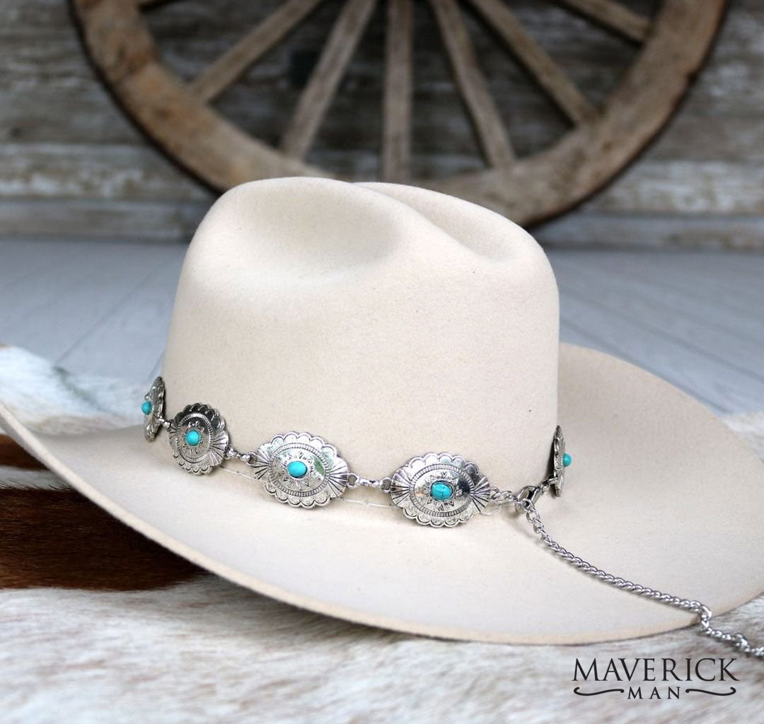 Adjustable Concho hat band with turquoise accents