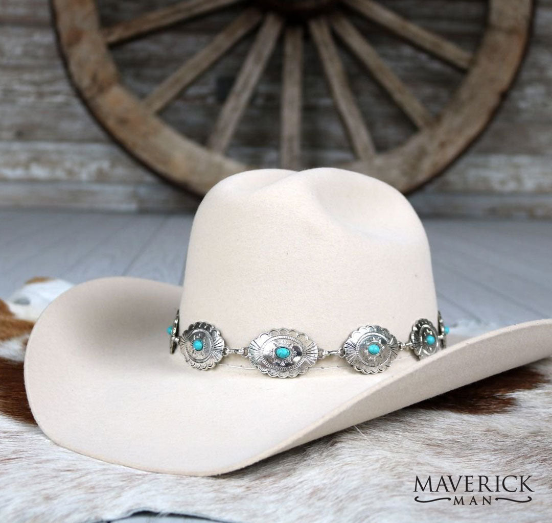 Adjustable Concho hat band with turquoise accents