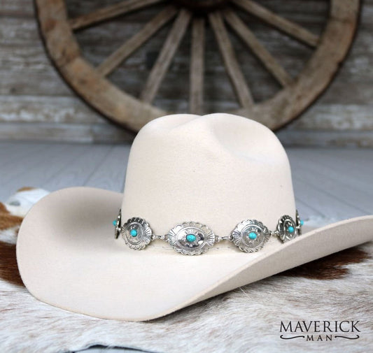 Adjustable Concho hat band with turquoise accents