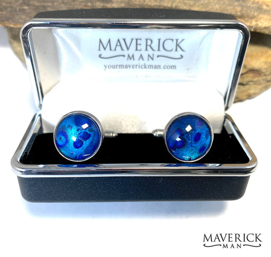 Stainless steel cufflinks with hand painted stones