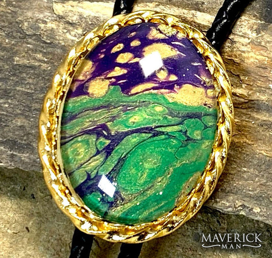 Large golden twist bolo from our Party Gras collection of green gold and purple