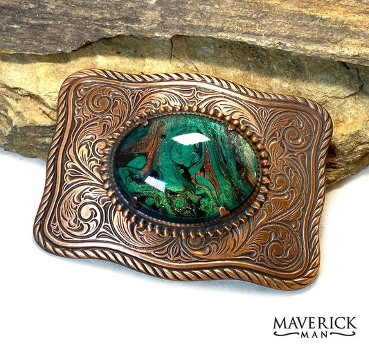 Large copper twist bolo with hand painted stone - SET AVAILABLE