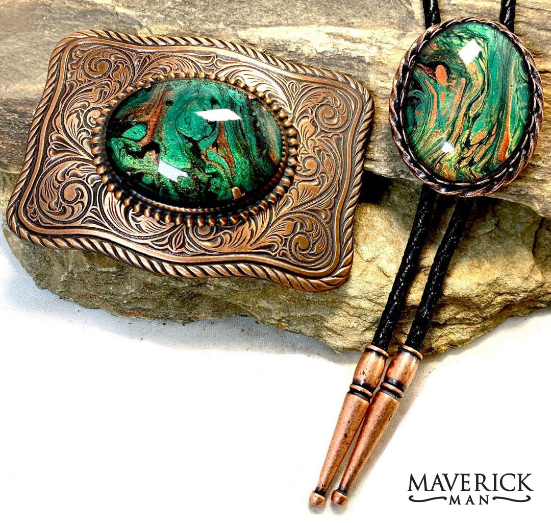 Large copper twist bolo with hand painted stone - SET AVAILABLE