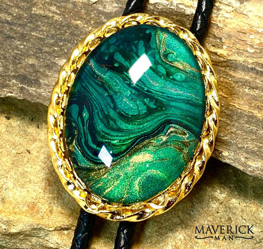 Large gold twist bolo with hand painted stone