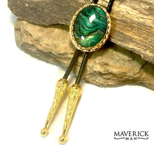 Large gold twist bolo with hand painted stone