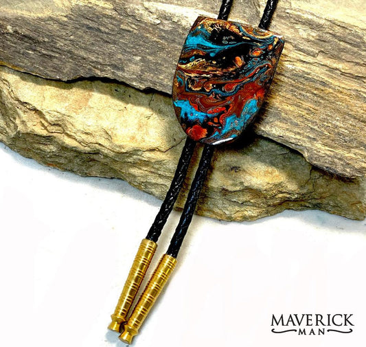 Stunning hand painted bolo with southwestern colors made from slate