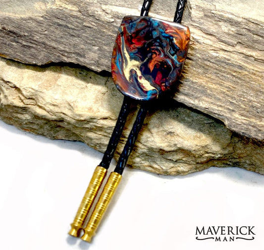 Good-looking bolo made from slate with southwestern colors