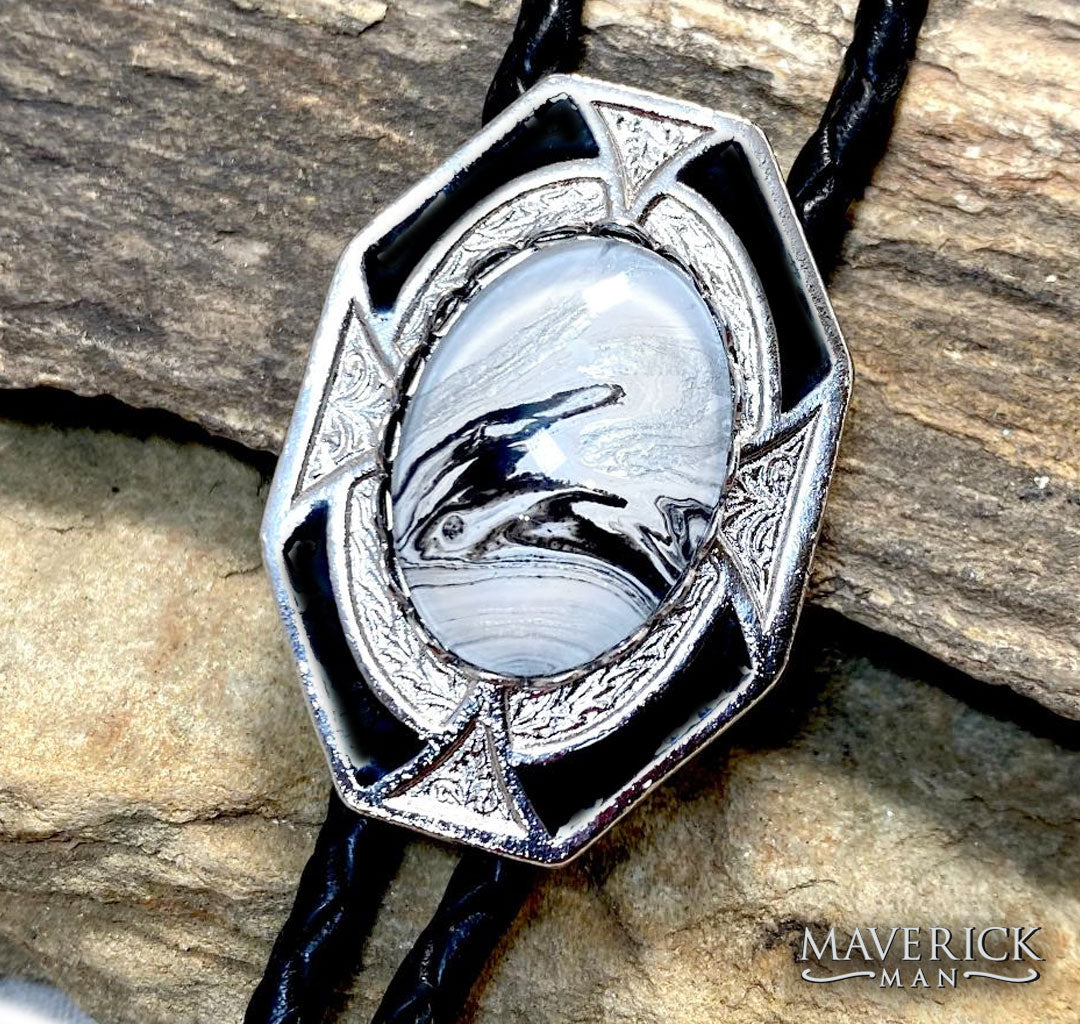 Handsome black and white hand painted stone in modern bolo