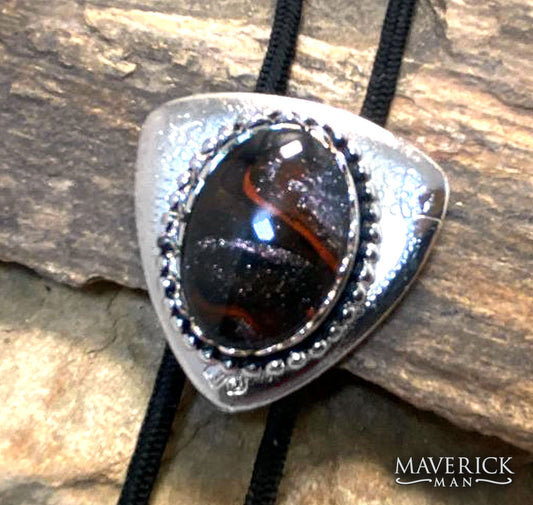 Handsome silver bolo with our Fox palette of hand painted stones