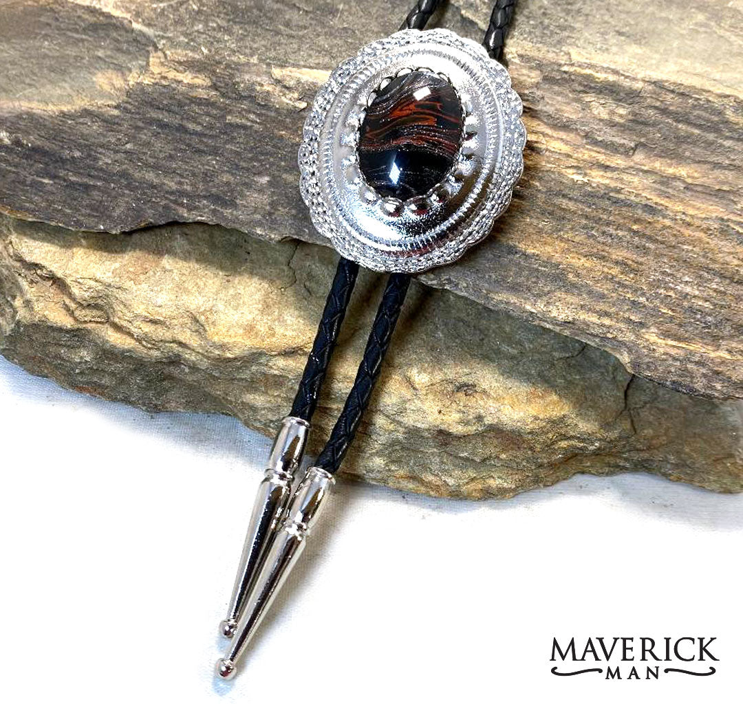 Silver concho bolo with a hand painted stone in our fox palette