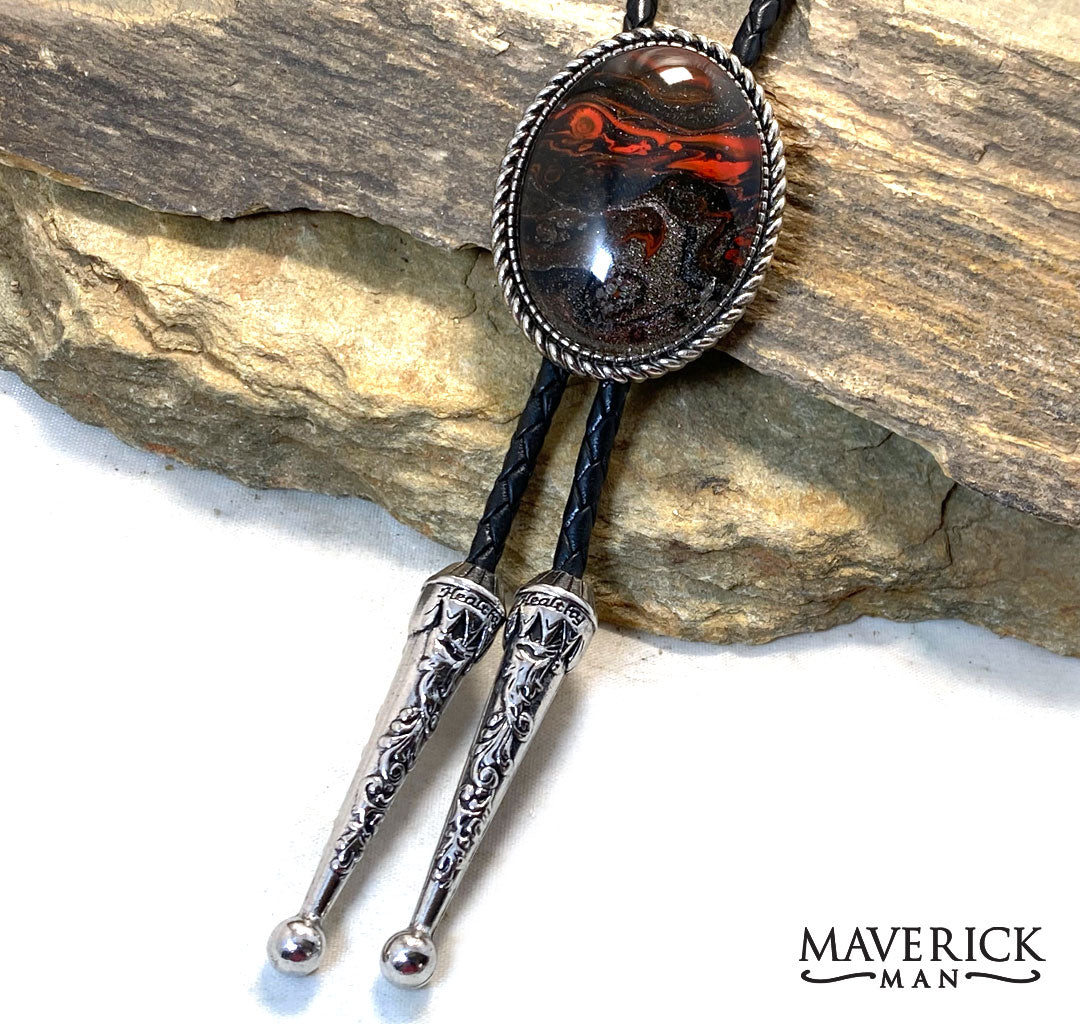 Silver rope bolo with a hand painted stone from our fox palette