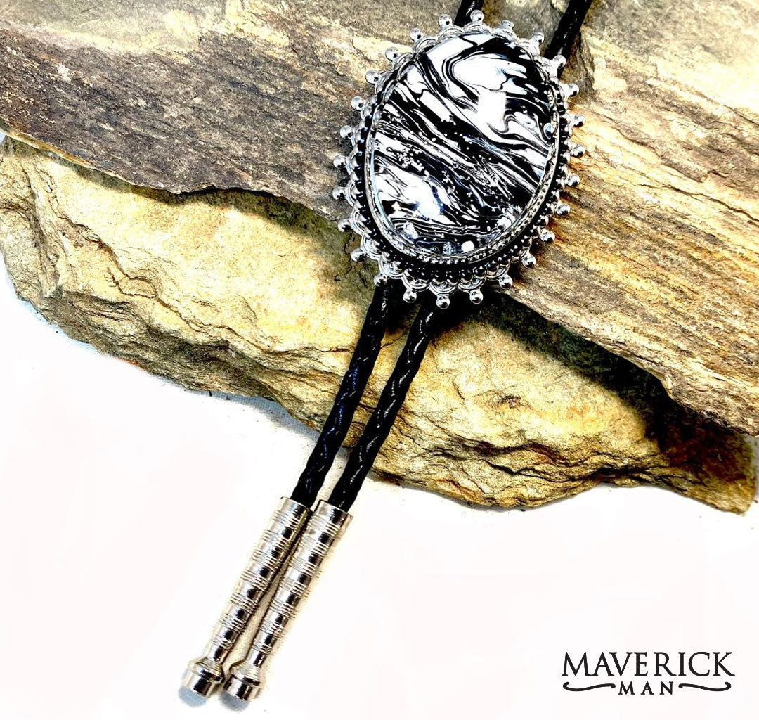 Fabulous silver spikey bolo with our hand painted stone