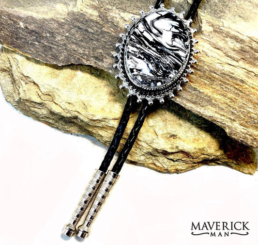 Fabulous silver spikey bolo with our hand painted stone