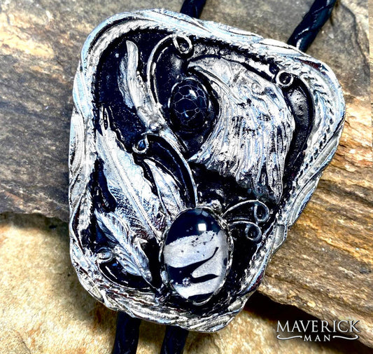 Silver eagle bolo with two stones