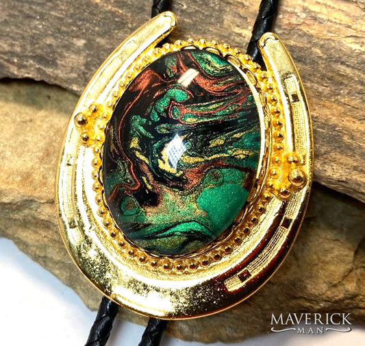 Large horseshoe bolo with hand painted stone