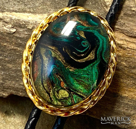 Golden twist bolo with hand painted stone