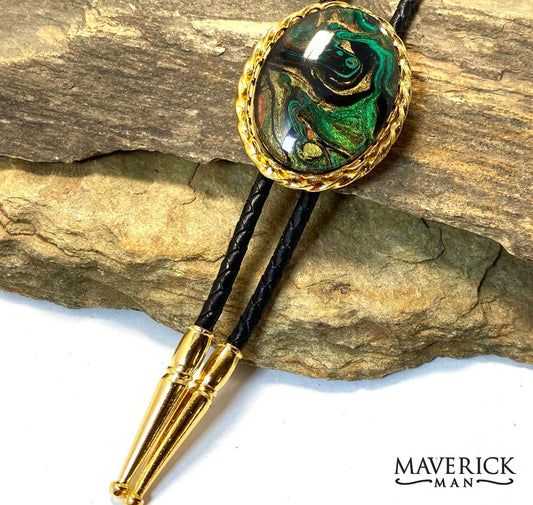 Golden twist bolo with hand painted stone