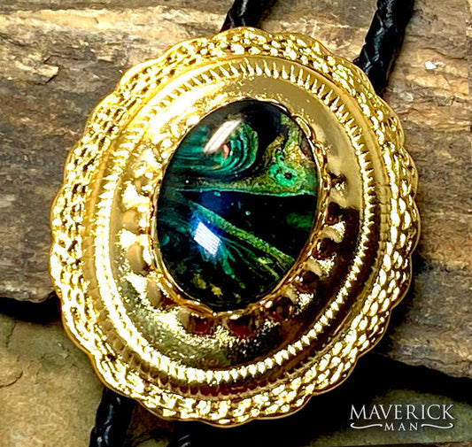 Golden concho bolo with hand painted stone