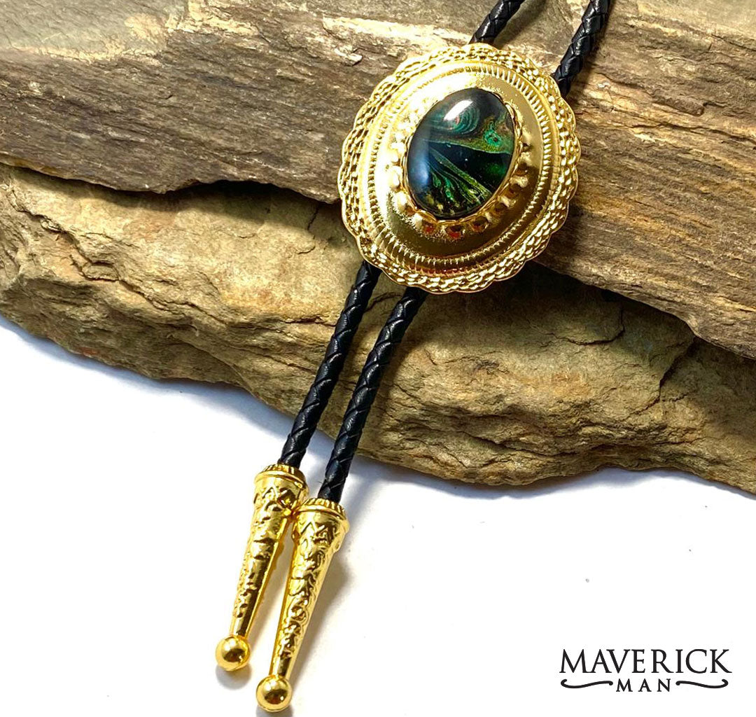 Golden concho bolo with hand painted stone