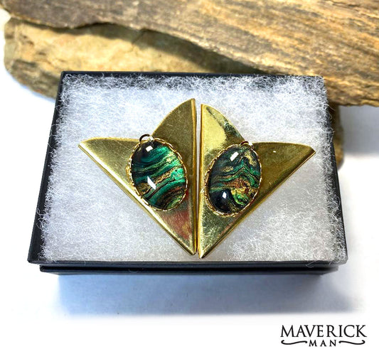 Medium gold collar tips with hand painted green and black stones