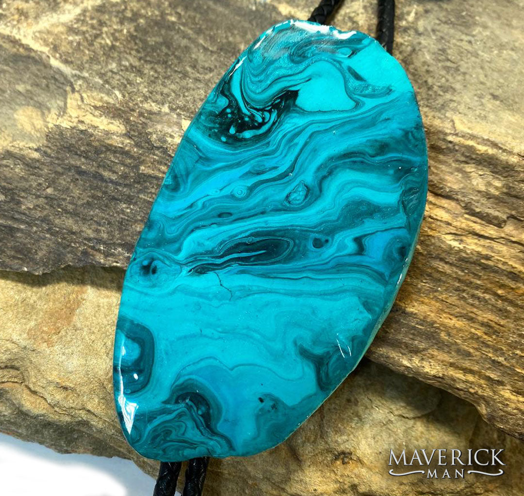 Extra large bolo made from slate with Shades of Turquoise colors