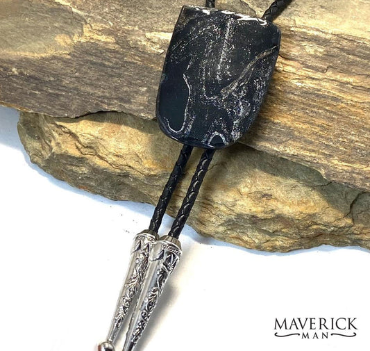 Hand painted large slate bolo in black and platinum