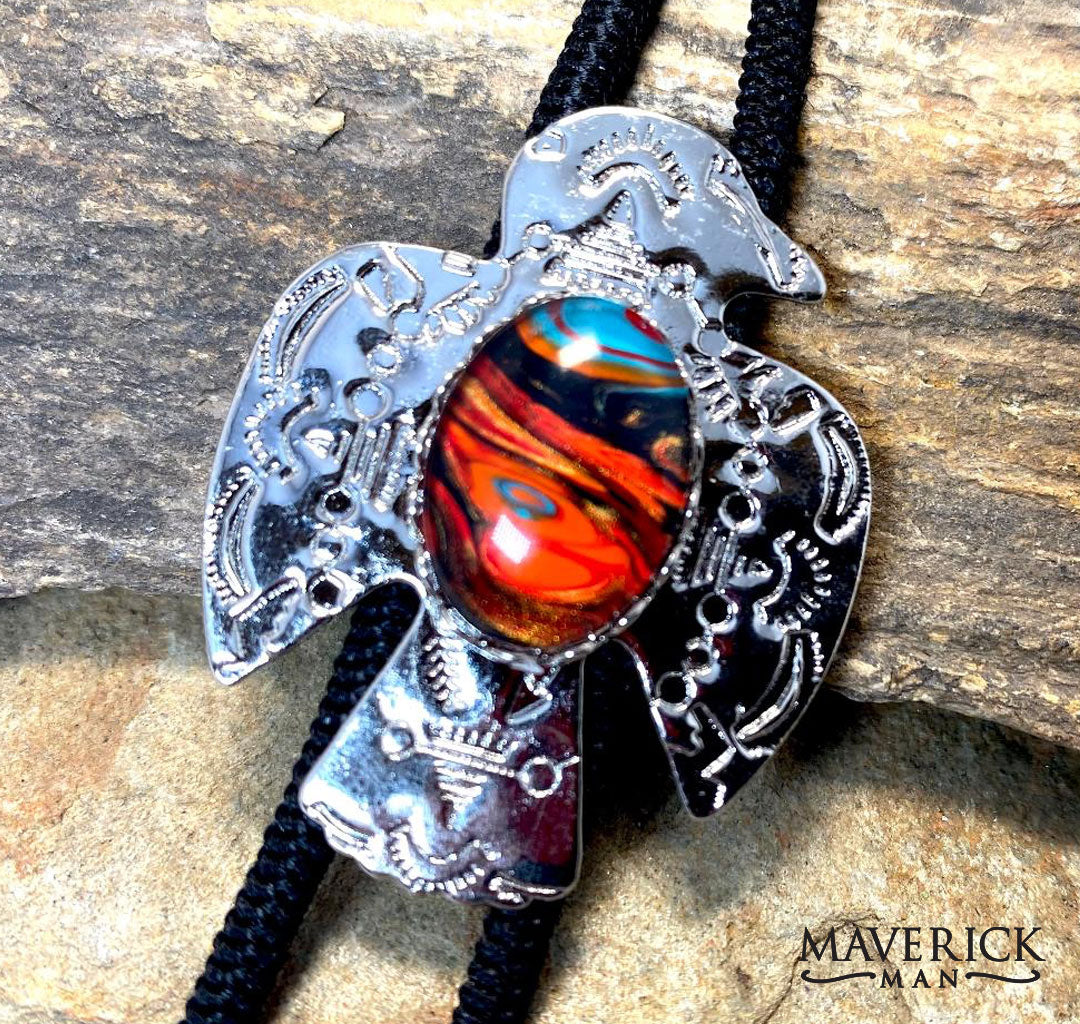 Lightweight thunderbird bolo with hand painted southwestern stone