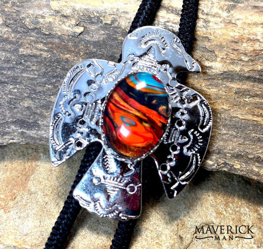 Lightweight thunderbird bolo with hand painted southwestern stone