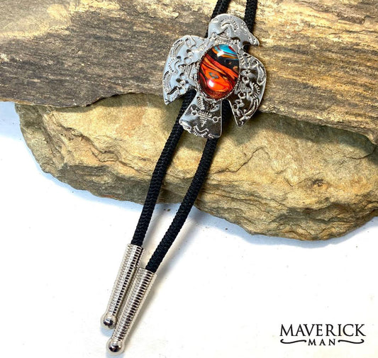 Lightweight thunderbird bolo with hand painted southwestern stone