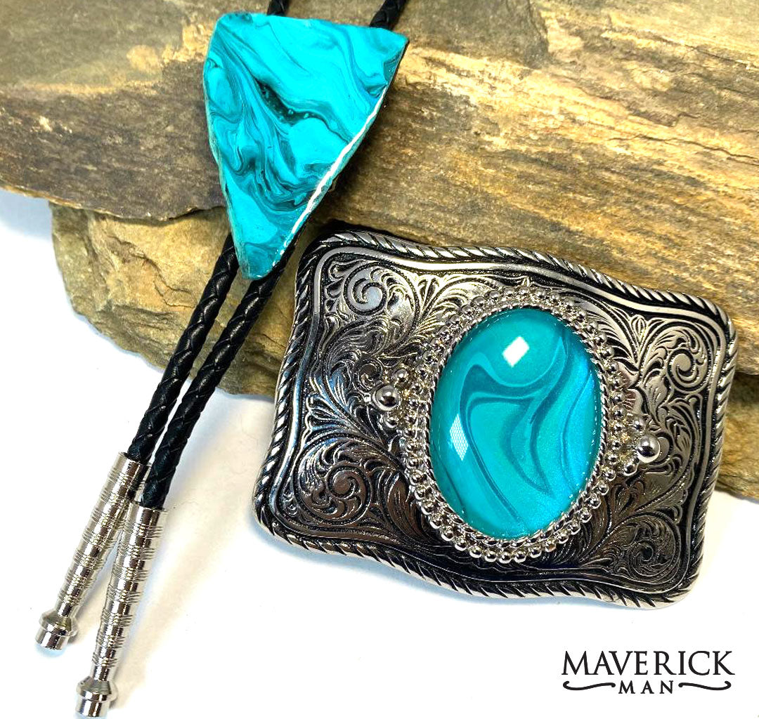 Special Order - Large triangular slate bolo and coordinating belt buckle