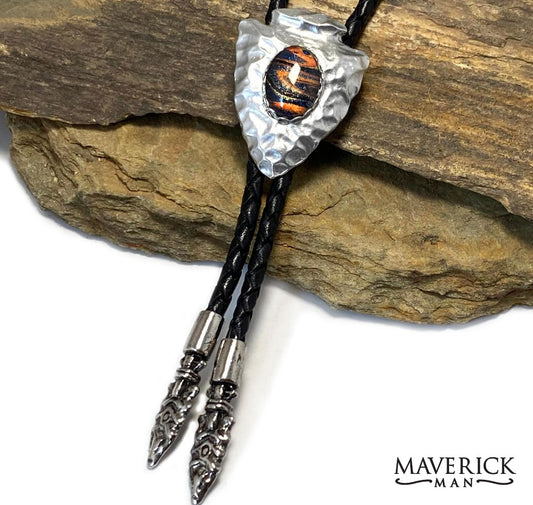 Hammered silver arrowhead bolo with hand painted stone from our OWL collection