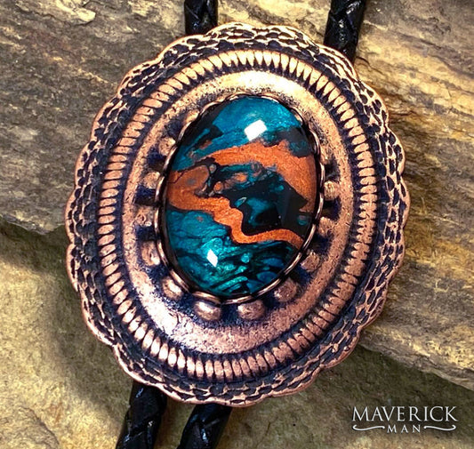 Copper concho bolo tie with hand painted stone