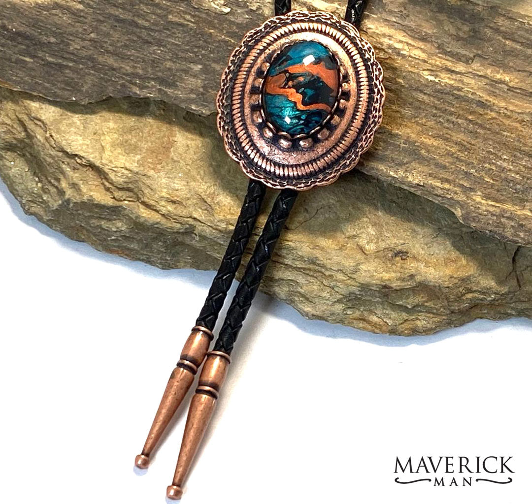 Copper concho bolo tie with hand painted stone