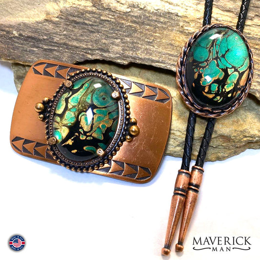 Super sharp copper bolo tie and buckle set