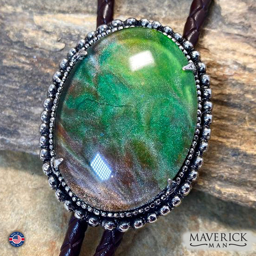 Great bolo with unusual green and brown hand painted stone