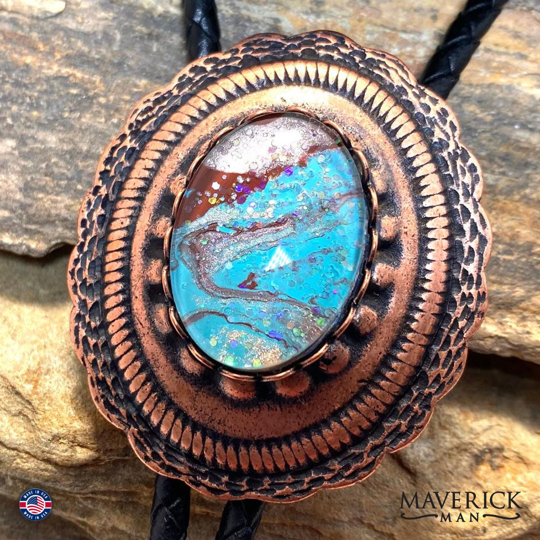 Copper concho bolo tie with hand painted stone