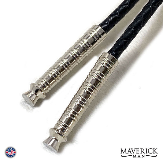 Braided Silver Cross bolo tie with hand painted stone