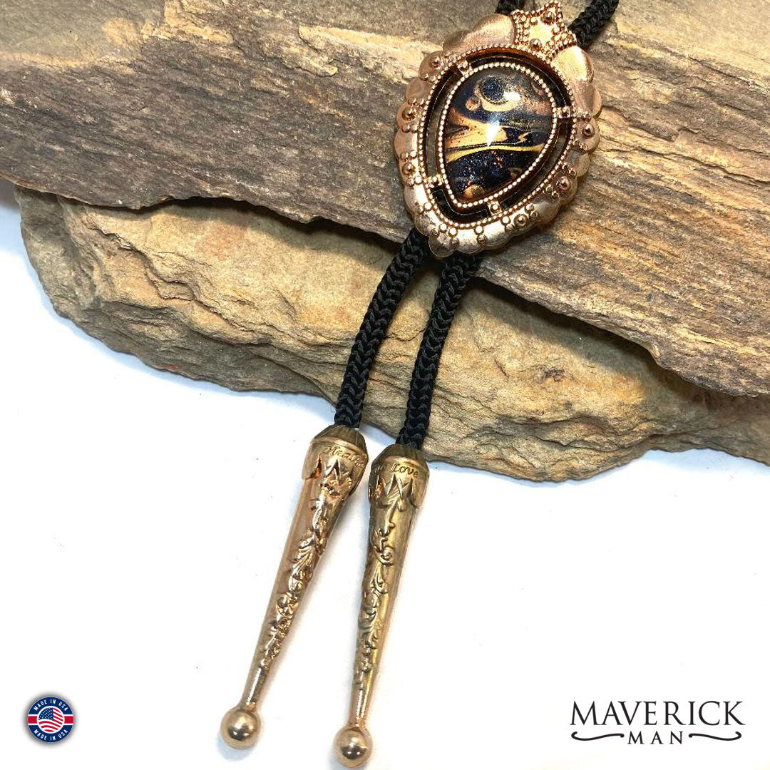 Fancy copper bolo tie with hand painted stone from our OWL collection